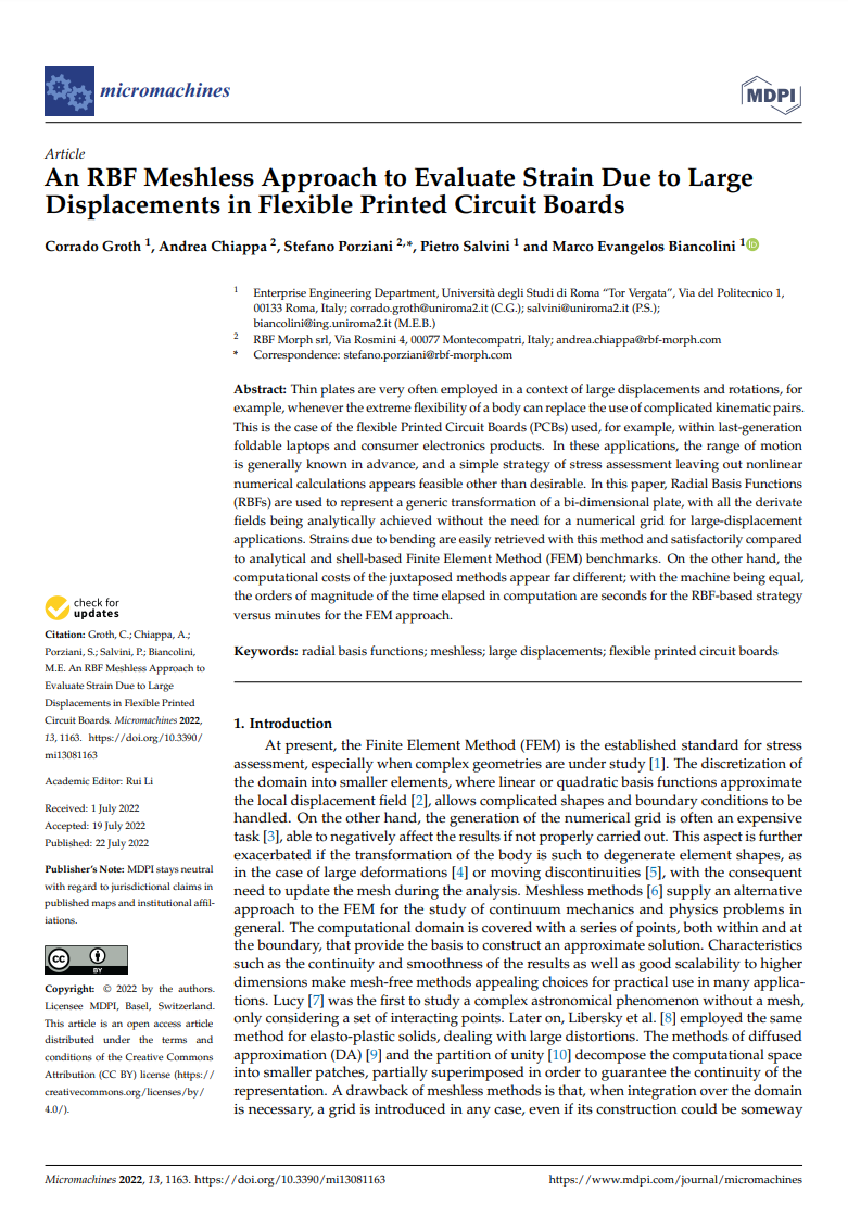 New paper: An RBF Meshless Approach to Evaluate Strain Due to Large Displacements in Flexible Printed Circuit Boards