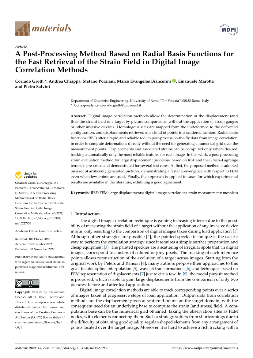 New paper: A Post-Processing Method Based on Radial Basis Functions for the Fast Retrieval of the Strain Field in Digital Image Correlation Methods